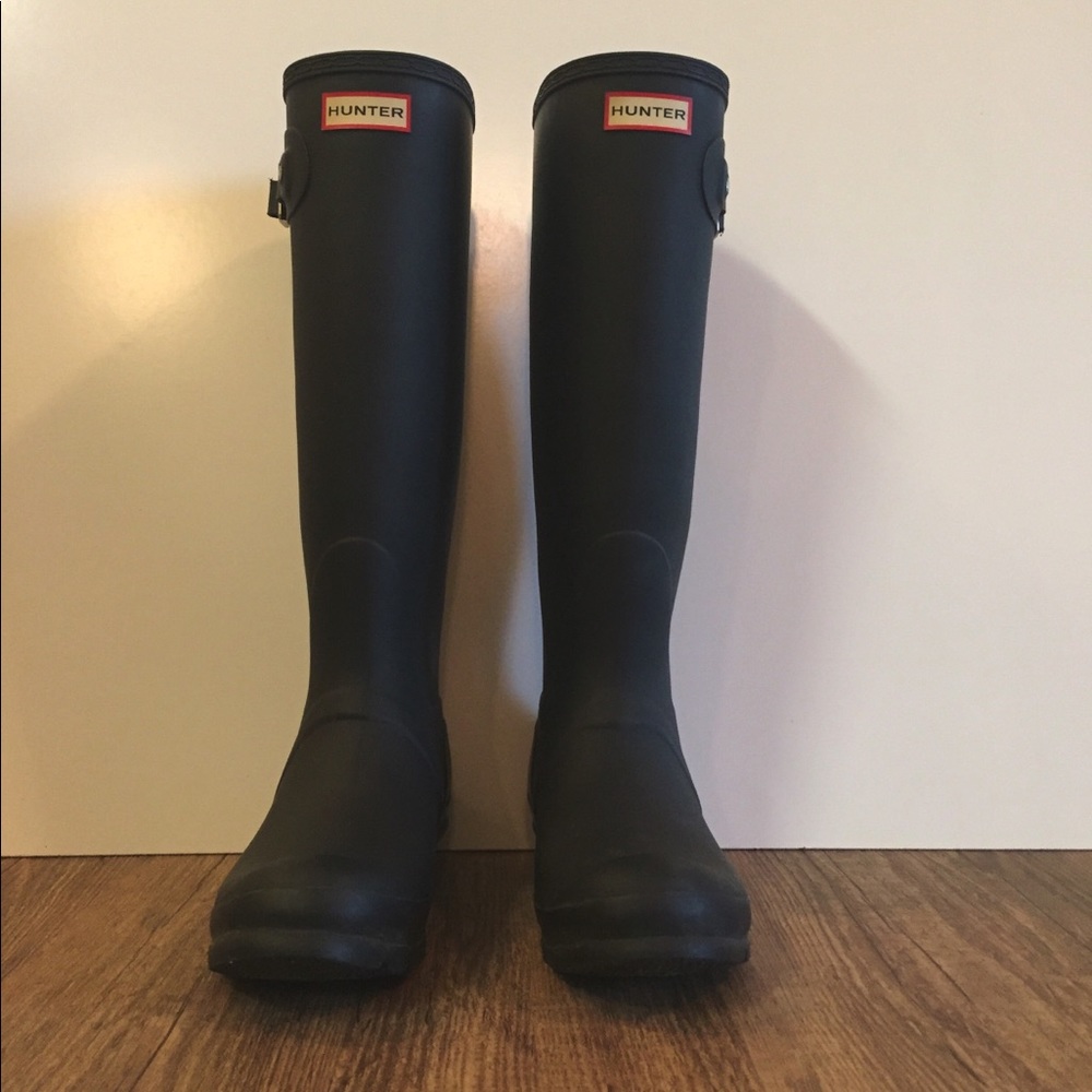 matte black knee high HUNTER rain boots